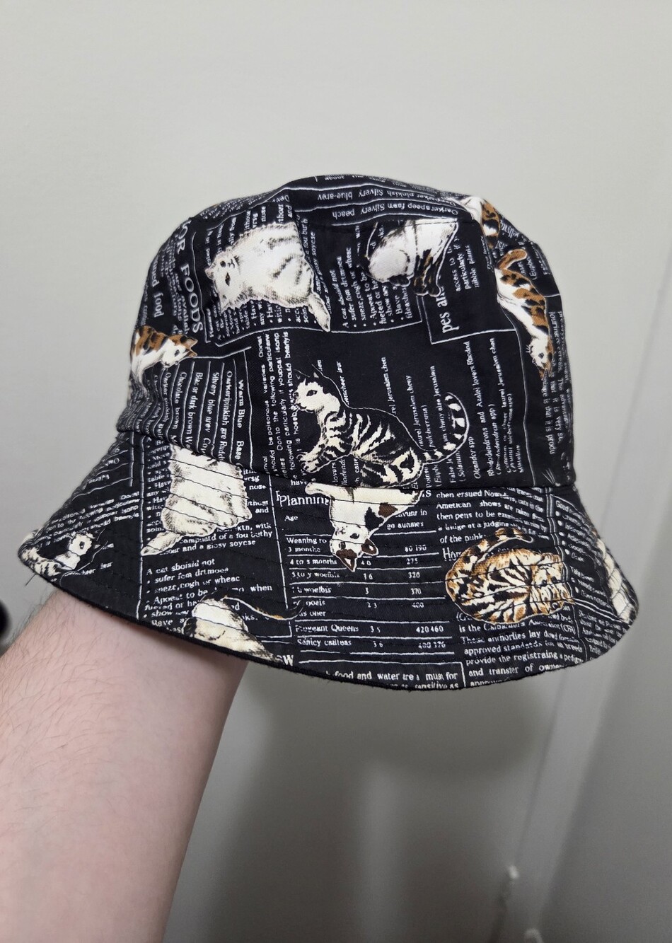Reversable Black And Cat Print Bucket Hat (Free Bundle Item) Women